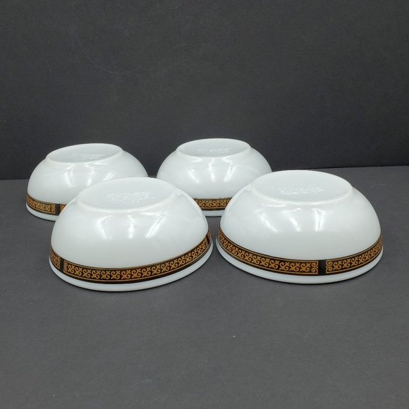 Pyrex Tableware by Corning Ebony Fleur De Lis Fruit Dessert Bowls Black Border - Picture 7 of 8